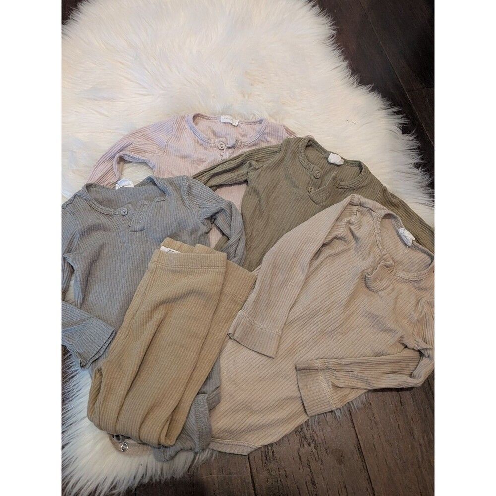 Bundle! 4 Jamie Kay Ribbed Long Sleeve Henley Bodysuits Neutral Mix 1 Pants 2T 2